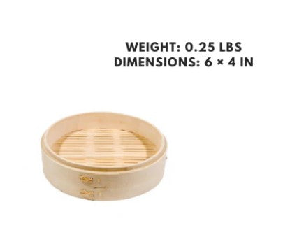 A 6-inch bamboo steamer base, perfect for supporting and elevating food in a bamboo steamer for even cooking.
