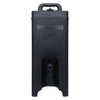 Insulated black beverage carrier dispenser, 5-gallon capacity, thick insulation, durable plastic, easy-pour spigot, secure latches, molded handles, ideal for catering and mobile drink service