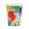 Birthday Balloons 9oz Hot/Cold Cups with colorful balloon design in a low-count pack. Perfect for serving hot or cold drinks at birthday celebrations, these durable, disposable cups add charm to any party.