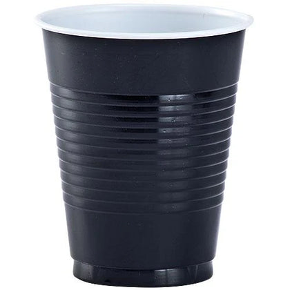 12oz disposable plastic cups in red, white, blue, black, gold, silver, yellow, orange, pink, light blue, and hot pink. Durable for hot or cold drinks, perfect for events with easy cleanup and vibrant style.

