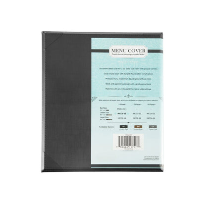 Black faux leather 1-panel menu cover fits 8.5