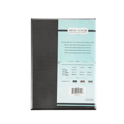 Black faux leather 1-panel menu cover fits 8.5