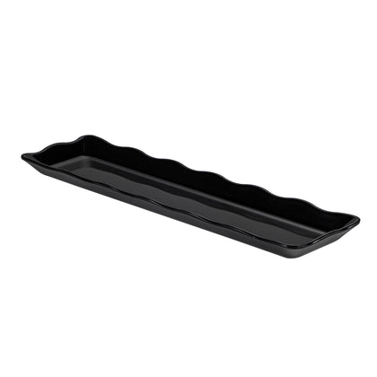 Black rectangular platter with scalloped edge, 19