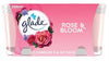 Glade Candle Rose & Bloom, 3.4 oz scented candle in glass jar with soft floral fragrance for a fresh and inviting home ambiance.
