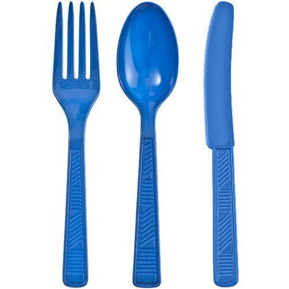 Disposable combo cutlery sets in pink, red, light blue, hot pink, silver, gold, blue, and black. Includes forks, knives, and spoons. Durable and stylish for weddings, parties, and hassle-free cleanup.