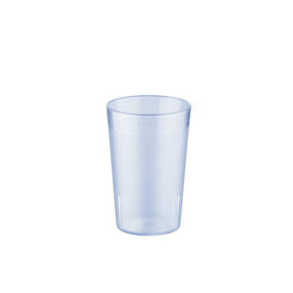 Blue 8oz poly tumbler with pebbled texture for enhanced grip. Durable and dishwasher-safe. Stackable design, ideal for restaurants, cafes, and events. Available in a 12-pack for bulk purchase.