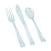 Blue Glitter Combo Cutlery Box featuring forks, knives, and spoons. Stylish, BPA-free, and durable disposable flatware for weddings, parties, and upscale celebrations.