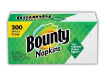 Bounty Napkins, 1-ply, white, 200 per pack, case of 8, soft and absorbent paper napkins for home, office, and events.