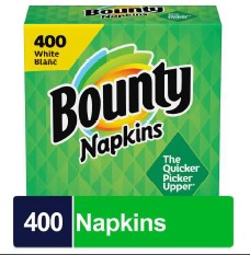 Bounty Napkins, 1-ply, white, 400 per pack, case of 4, soft and absorbent paper napkins for home, office, parties, and events.