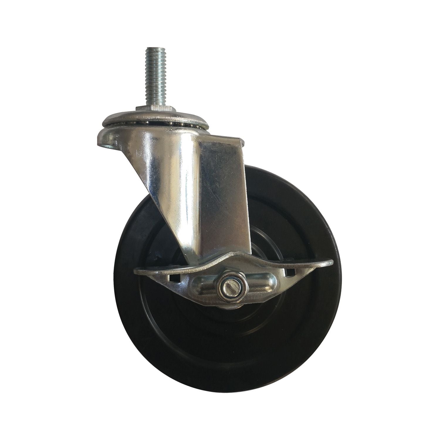 Brake caster for wire shelf chrome-plated, wire shelf epoxy coated, and cart chrome-plated wire series; rust-resistant, provides durable support and secure mobility. Case of 24 casters for heavy-duty use.