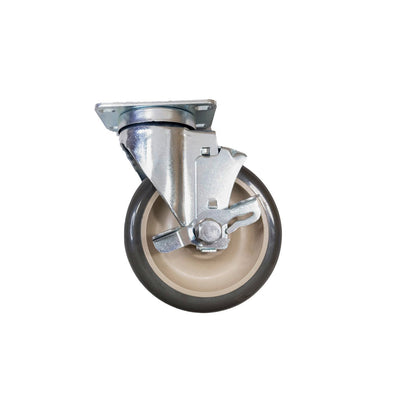 Brake caster for adjustable dish caddy with vinyl cover, featuring a secure locking mechanism and heavy-duty design for commercial kitchens, catering services, and foodservice mobility control.