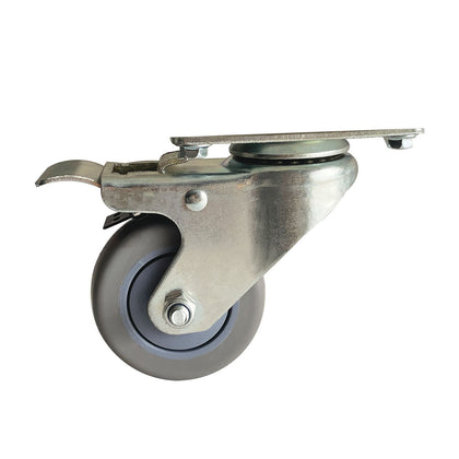 Brake caster for mobile ingredient bins, compatible with 21-gallon and 27-gallon sizes; made from durable non-marking material with secure locking brake for safety and stability in commercial kitchens.