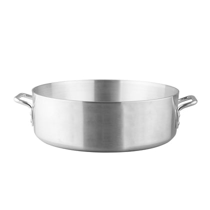 Brazier AL Heavy-Duty 4mm 24QT with wide cooking surface, 4mm aluminum build, reinforced rim, and riveted handles; ideal for braising, searing, and bulk cooking in commercial kitchens.