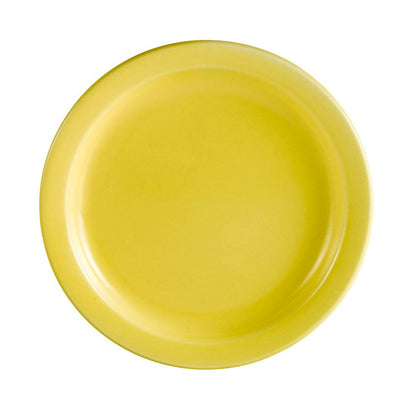 Bright yellow 6.5-inch plate, chip-resistant, scratch-resistant, dishwasher-safe, microwave-safe, durable, modern design, elegant tableware, stylish kitchen essential, perfect for desserts or appetizers.