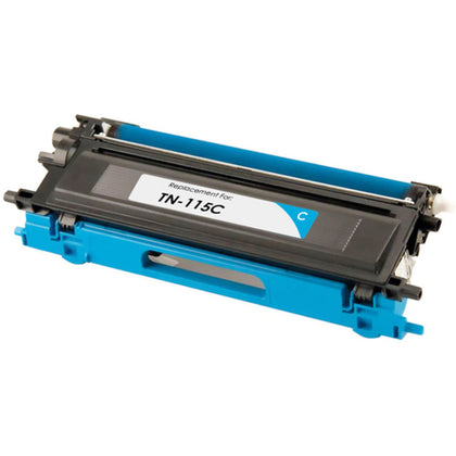 TN115C Compatible Cyan Toner Cartridge for Brother Printer, 4000 pages, high-yield blue toner replacement.
