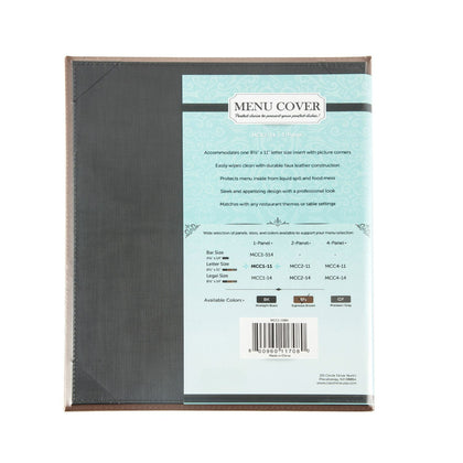 Brown faux leather 1-panel menu cover fits 8.5