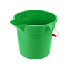 Green round 14QT poly bucket with sturdy handle and durable plastic construction, perfect for mopping, rinsing, and utility tasks in home, janitorial, or commercial cleaning operations.