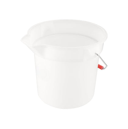 White round 14QT poly bucket with sturdy handle and durable plastic construction, ideal for mopping, rinsing, and utility tasks in commercial, janitorial, or home cleaning environments.