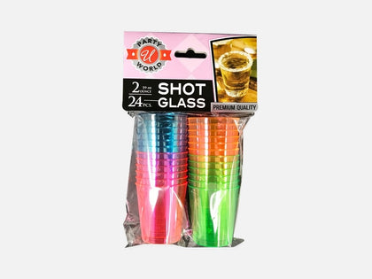 Neon Shot Glass brings vibrant color and fun to any celebration. This set features 24 reusable shot glasses in assorted bright neon hues, perfect for parties, events, and entertaining. Made from BPA-free, durable plastic, these shot glasses are safe, sturdy, and ideal for serving drinks, mini desserts, or tasting samples. Compact and easy to transport, they're a festive and practical choice for both indoor and outdoor use.