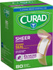 Curad Sheer Adhesive Bandages offer discreet protection with a light beige tone that blends naturally with lighter skin tones. Each bandage measures 0.75