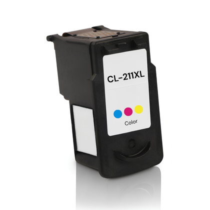 CL-211XL compatible color ink cartridge for Canon PIXMA printers, 349 pages, vibrant cyan, magenta, and yellow printing.