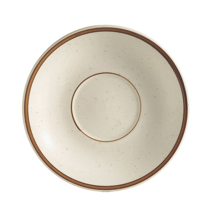 Ceramic saucer for 7oz tall cup, measuring 3 1/2 inches, featuring a scratch-resistant, sleek modern design, ideal for restaurants, cafés, and home use to enhance drink presentation and protect surfaces.