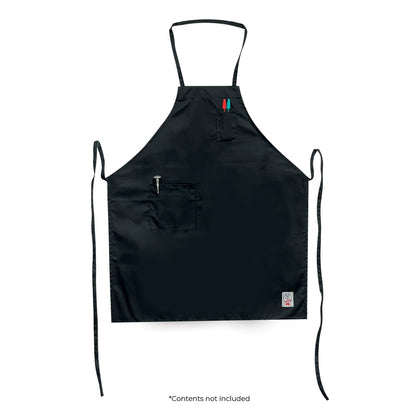 Chef’s Pride full-length black bib apron with pocket, durable fabric, adjustable neck, easy-care, and comfortable fit—perfect for chefs, waitstaff, and kitchen professionals.