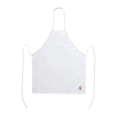 Chef’s Pride white bib apron without pocket, full front coverage, adjustable neck, durable fabric, and comfortable fit—ideal for commercial kitchens, chefs, and bakers.