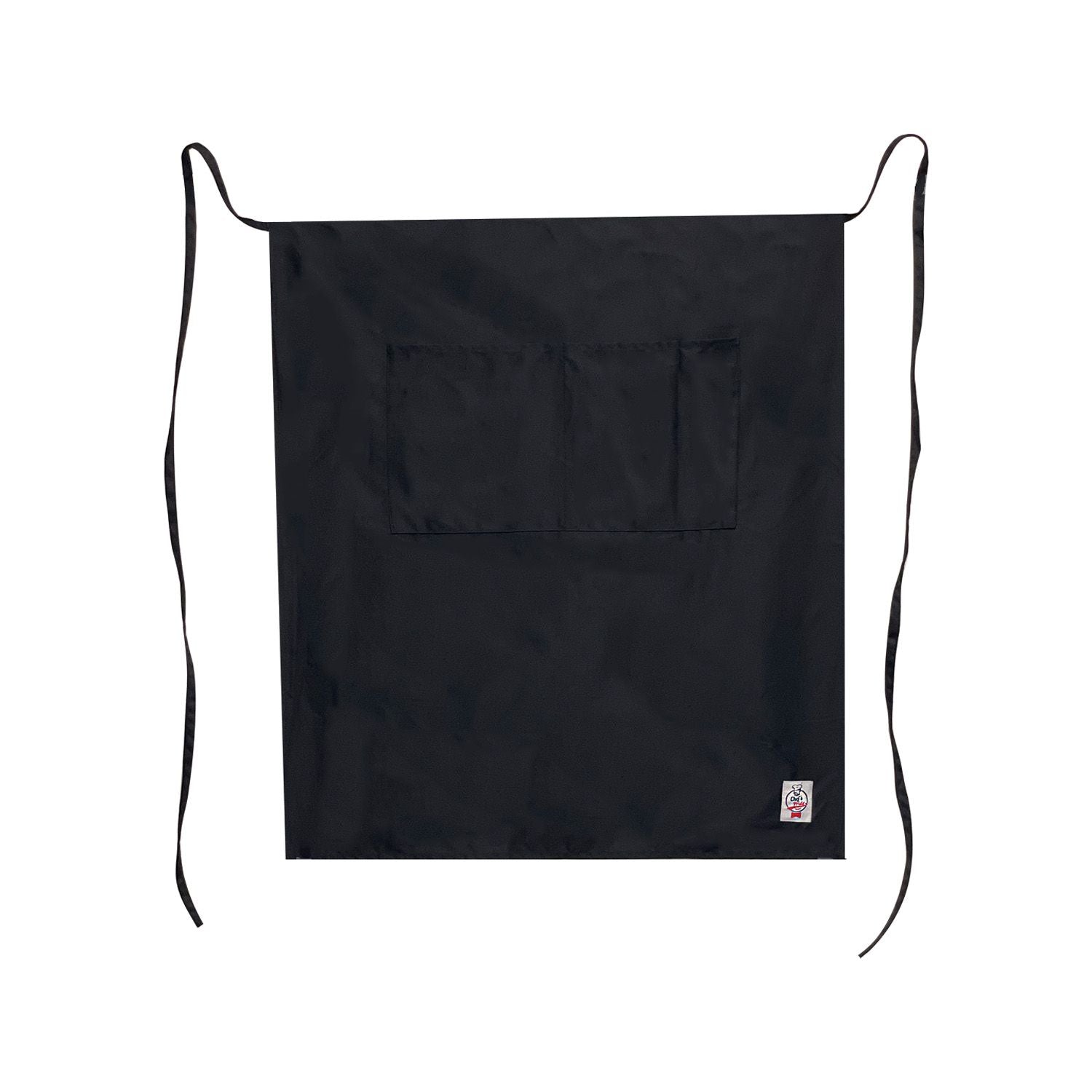 Chef’s Pride black full-length bistro apron, durable fabric, adjustable fit, and lightweight comfort—ideal for restaurant servers, catering teams, and front-of-house professionals.