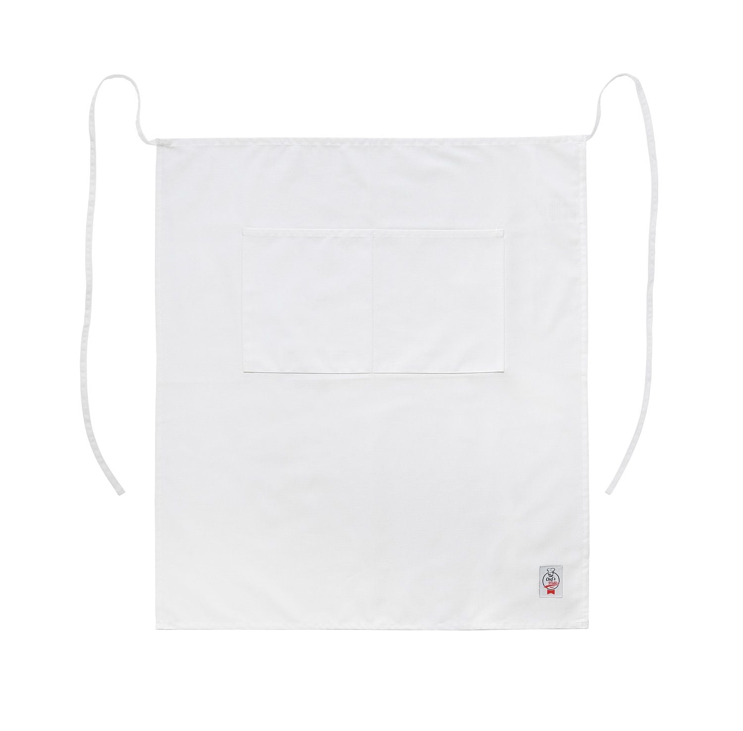 Chef’s Pride white full-length bistro apron, durable and stain-resistant, with adjustable fit and lightweight feel—perfect for restaurant servers and hospitality staff.