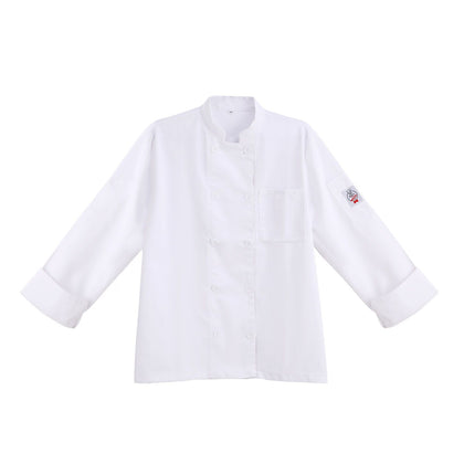 Chef's Pride Jacket White M with breathable fabric, double-breasted design, and reinforced seams. Case packed 24, quantity break 12 each. Built for professional chefs and kitchen staff.
