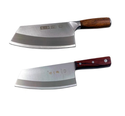 Stainless steel rocking chef knife with ergonomic handle, designed for efficient chopping and slicing in the kitchen.