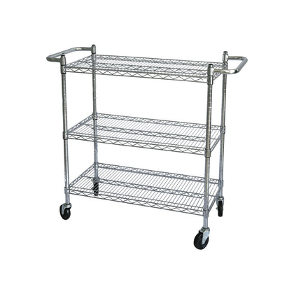 Chrome-plated wire cart with 3 adjustable tiers, 18x36x42