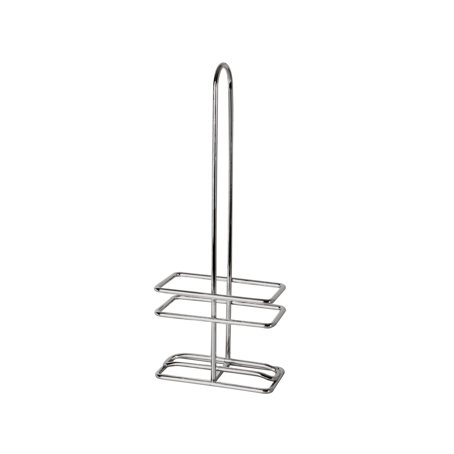 Durable chrome rack for 8oz oil and vinegar glass cruets with stainless steel pourers, ideal for restaurants, cafes, and catering setups; holds bottles securely; packed 48 each per case