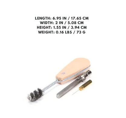 Cleaning kit for propane gas Volcano burner, includes tools for effective maintenance and cleaning.