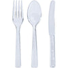 Clear and white disposable combo cutlery set with forks, knives, and spoons. Durable and stylish, perfect for parties, weddings, and events. Convenient and reliable utensils for hassle-free dining and cleanup.

