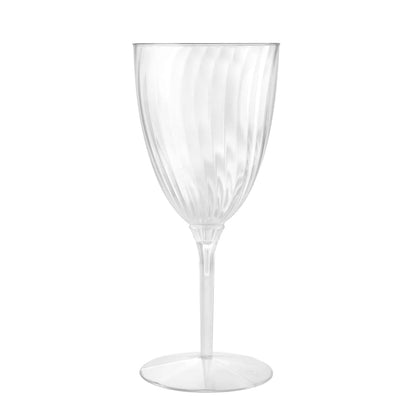 Clear 8oz plastic champagne flute with a sleek 1-piece design. Durable, BPA-free, and disposable for easy cleanup. Perfect for weddings, parties, and celebrations. Serve champagne, prosecco, or cocktails.