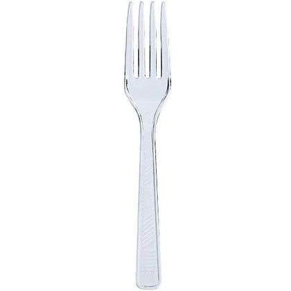 Clear and white disposable forks, durable and stylish. Perfect for parties, weddings, and events. High-quality cutlery for handling appetizers, entrees, and desserts with ease and effortless cleanup.