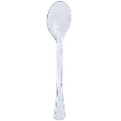 Clear disposable soup spoon, perfect for soups, stews, and desserts. Durable and stylish, ideal for weddings, parties, and events. Easy to clean, this sleek spoon adds elegance and convenience to any table.