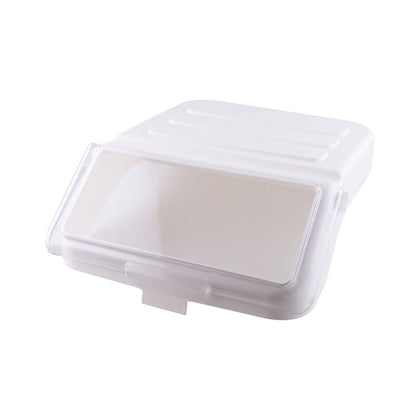 Clear, durable lid for ingredient bin with shelf, fits 200-cup (12.6-gallon) capacity. Food-safe and tight-sealing. Packed by 4 each per case. Ideal for commercial kitchen storage.