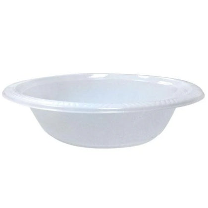 White plastic bowls available in 5oz and 15oz sizes. Sturdy and disposable, perfect for soups, salads, or desserts. Great for parties, catering, or daily use. Sleek design complements any table setting.