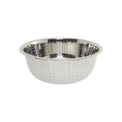 13.75-quart stainless steel Chinese colander with small holes for efficient draining, rust-resistant, durable, lightweight with handles, ideal for commercial kitchens, packed 12 each per case