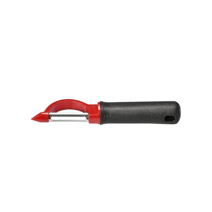 ComfyGrip peeler 7-1/2 inch with serrated straight stainless steel blade, ergonomic handle, rust-resistant, durable, and perfect for soft produce. (Packed By: 72 Each Per Case).