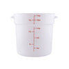 Commercial-grade 18-quart white polypropylene food storage container, BPA-free, stackable, with measurement markings and tight seal, dishwasher and freezer safe, packed 6 per pack for bulk storage.