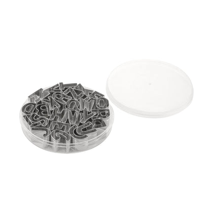 Cookie/Pastry Cutter Letter 26-PC stainless steel set includes the full alphabet for cutting personalized cookies, pastries, or fondant in home or commercial baking applications.