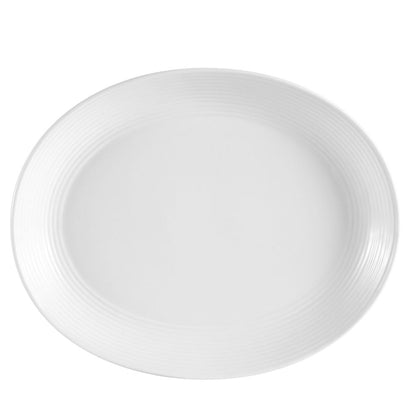 12 3/4-inch coupe oval platter, ceramic serving plate, heat-resistant, microwave-safe, oven-safe, dishwasher-safe, chip-resistant, ideal for appetizers, entrees, desserts, and elegant presentations.