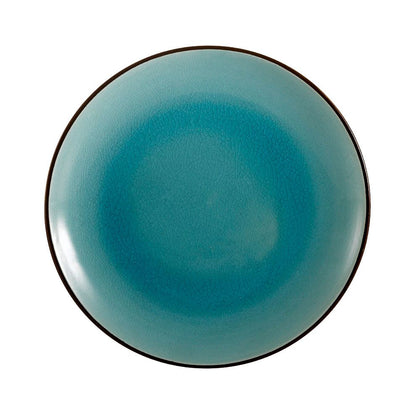 Coupe Plate – 10-Inch lake blue stoneware, stylish, durable, and modern. Ideal for serving entrees, appetizers, and desserts. Chip-resistant, microwave- and dishwasher-safe for convenience.