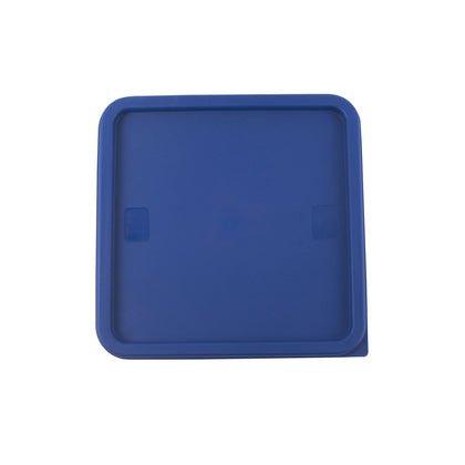 Square blue food storage cover fits 12QT, 18QT & 22QT containers; tight seal, stackable, lightweight, commercial quality, spill protection; packed 6 each per pack for professional kitchens.
