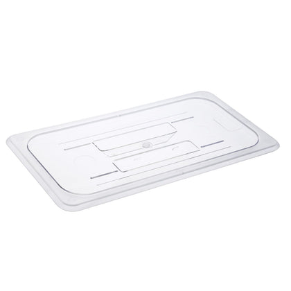 Durable solid polycarbonate cover for 1/3 size food pans, packed by 72 each per case. Break-resistant and stain-resistant, ideal for food storage, buffets, catering, and restaurant use.