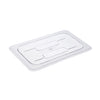 Solid polycarbonate cover for 1/4 size food pan, break-resistant and durable. Ideal for food storage, prep, and buffet use in restaurants and kitchens. Packed by 72 each per case.